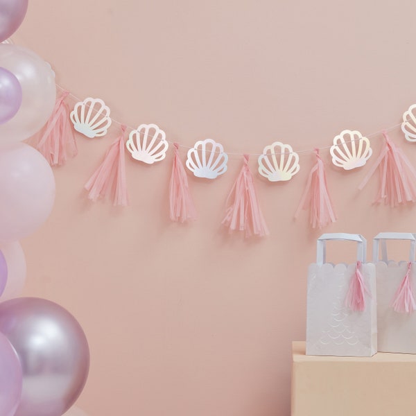 Iridescent Pink Shell Tassel Garland, Birthday Party Decorations, Mermaid Birthday Party Backdrops, Shell Decorations