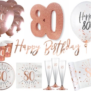 Rose Gold 80th Birthday Decorations, 80th Party Tableware, Rose Gold Birthday Decoration, Rose Gold Party Tableware