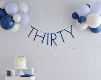 Navy 30th Birthday Bunting, Thirtieth Party Decorations, Birthday Party Garland, Milestone Birthday Party Decorations