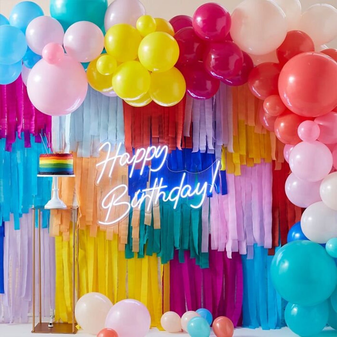 Rainbow Party Decorations White Balloon Garland and Rainbow Crepe Paper  Streamers for Rainbow Baby Shower Rainbow
