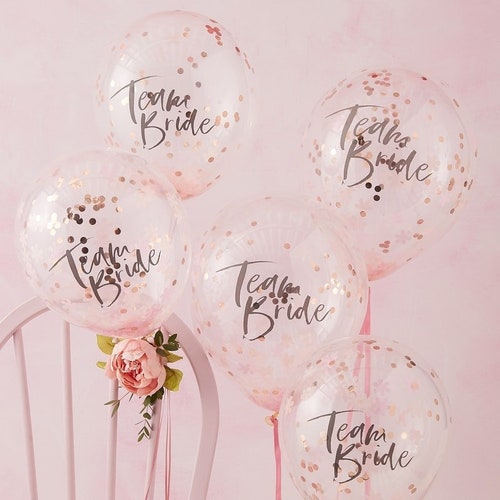 5 Hen Party Team Bride Confetti Balloons Pink and Rose Gold - Etsy