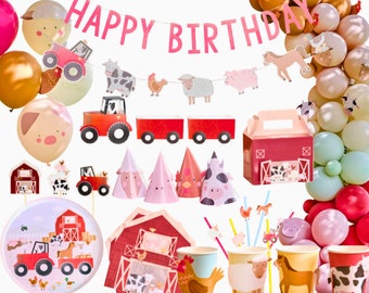 Farm Animal Party Decorations, Farm Animal Party Supplies, Farm Birthday Party Theme, Barnyard Party Decor, Cups Plates Napkins Balloons