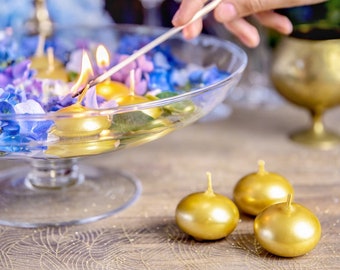 3 Gold Floating Candles, Gold Wedding Candle, Gold Decorations, Table Candles, Party Decorations, Gold Party Decorations