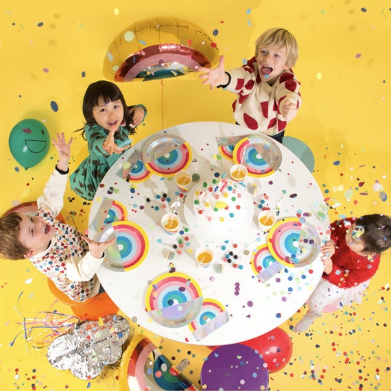 8 platos de fiesta de arco iris, platos de fiesta de cumpleaños, fiesta  infantil, fiesta de niños, fiesta de 1er cumpleaños, decoraciones de fiesta  de