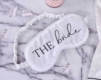 White Satin Bride Sleep Mask, Hen Party Sleep Mask, Bridal Shower Party Favors, Bachelorette Party Favors,