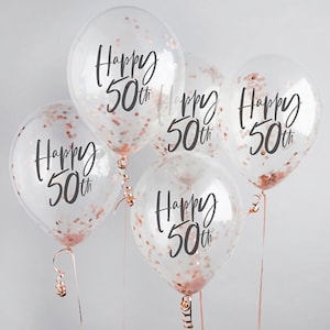 5 Rose Gold 50th Birthday Confetti Balloon, Fiftieth Birthday Balloons, Birthday Party Balloons, Birthday Party Decorations, 50th Birthday