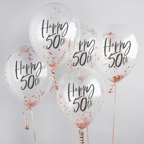 5 Rose Gold 50th Birthday Confetti Balloons 50th Birthday - Etsy