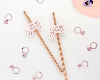 20 Rose Gold Pink Hen Party Straw, She Said Yaas Straw, Bachelorette Party Straw, Bridal Shower Straws, Team Bride Straws, Hen Party Straws,