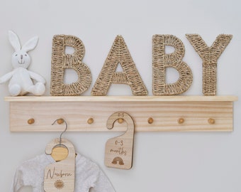 Wicker Baby Sign Nursery Decoration, Neutral Baby Shower Decorations, Gender Reveal Decorations, New Baby Party