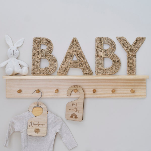 Wicker Baby Sign Nursery Decoration, Neutral Baby Shower Decorations, Gender Reveal Decorations, New Baby Party