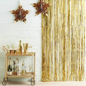 Gold Foil Fringe Curtain Decoration, Photo Booth Backdrop, Birthday Photo Backdrop, Wedding Photo backdrop, Festive Backdrop image 1
