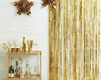 Gold Foil Fringe Curtain Decoration, Photo Booth Backdrop, Birthday Photo Backdrop, Wedding Photo backdrop, Festive Backdrop