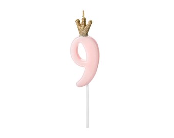 Number 9 Pink Gold Glitter Candle, Pink Birthday Candles, Birthday Candle, Age Candles, Pink Birthday Party Decor, 9th Birthday Party