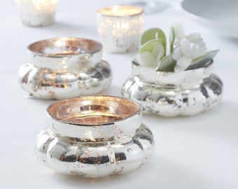 Silver Large Frosted Glass Tea Light Holder, Rustic Wedding Decorations, Candle Holders, Gold Wedding Decorations