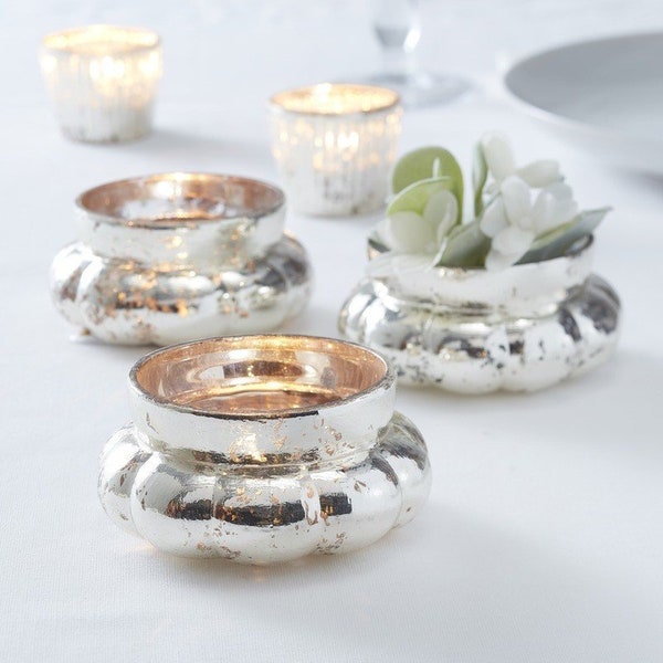 Silver Large Frosted Glass Tea Light Holder, Rustic Wedding Decorations, Candle Holders, Gold Wedding Decorations