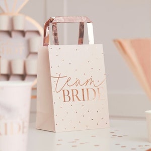 5 Blush Pink Hen Party Team Bride Bags, Rose Gold Bachelorette Party Bags, Hen Party Favour Bags, Bridal Shower Party Bags, Rose Gold Bags,