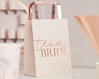 5 Blush Pink Hen Party Team Bride Bags, Rose Gold Bachelorette Party Bags, Hen Party Favour Bags, Bridal Shower Party Bags, Rose Gold Bags,