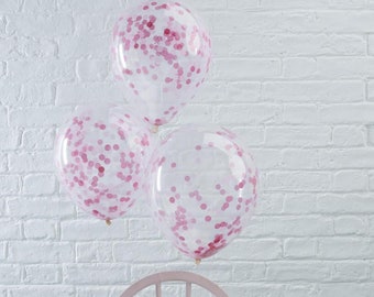 5 Pink Confetti Balloons, Birthday Party Balloons, Baby Shower, Hen Party Balloons, Wedding Balloons, Bachelorette Party, Bridal Shower
