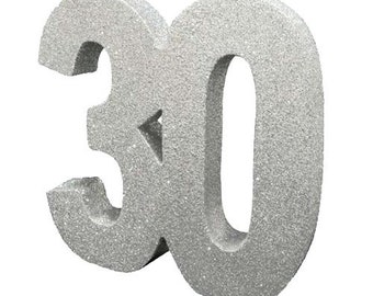 Silver Glitter 30th Birthday Party Table Decoration, Silver 30 Glitter Centrepiece, 30th Birthday Decorations, Anniversary Party Decorations