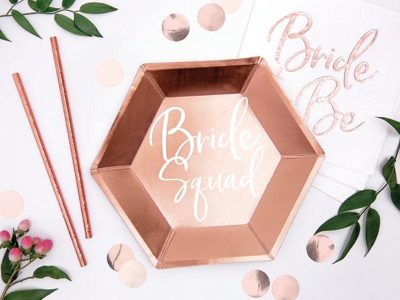 Hen Party Tableware 6 Rose Gold Bride Squad Plates Bridal Shower Bachelorette Party Rose Gold Hen Party Plates Paper Party Plates