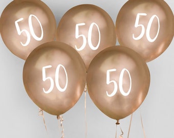 5  Gold 50th Birthday Balloons, Fiftieth Birthday Balloons, Birthday Party Balloons, Birthday Party Decorations, Gold Birthday