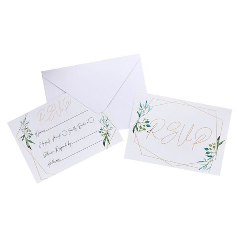 White Envelopes Gold Botanical RSVP Cards RSVP Cards 25 RSVP Wedding Cards Wedding Invitations