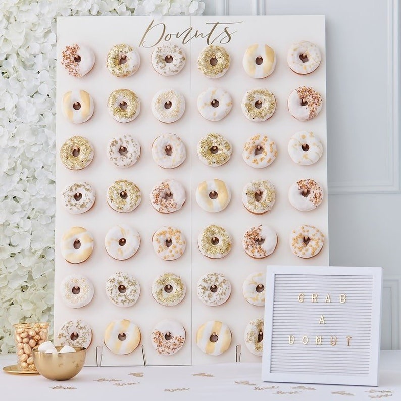 Large Gold Donut Wall, Rustic Wedding Decor, Doughnut Wall Decoration, Food Displays, Party Buffet, Wedding Cake Alternative, Party Decor image 1