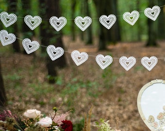 White Paper Heart Garland, Rustic Wedding, Wedding Decorations, Wedding Accessories, White Decorations