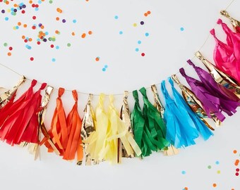 Gold Rainbow Tassel Garland, DIY Kit Tassel Garland, Birthday Party Decorations, Girls Party, Boys Party, Children's Party, Kids Party Decor