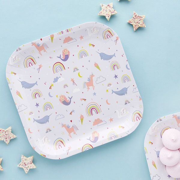 10 Rainbow Mermaid Fairy Unicorn Plates, Birthday Party Plates, Mermaid Birthday Party, 1st Birthday Party, Baby Shower Party