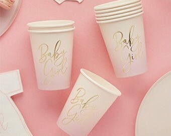 8 Pink Gold Baby Girl Baby Shower Party Cups, Gender Reveal Party Decorations