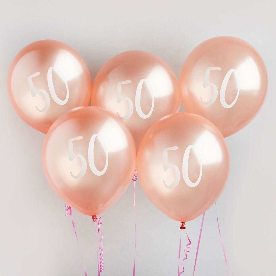 5 Rose Gold 50th Birthday Balloon Fiftieth Birthday Balloons | Etsy