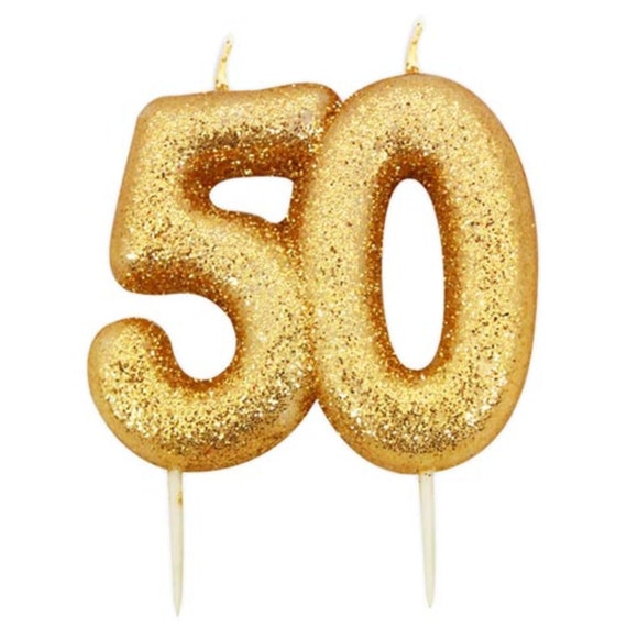 Number 50 Gold Glitter Candle 50th Birthday Gold Candle Etsy