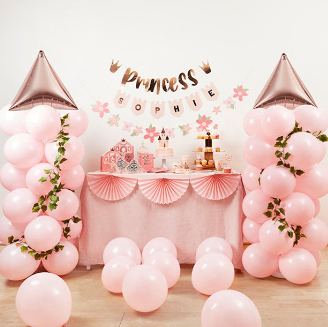  Decoraciones de fiesta de cumpleaños de niña rosa, telón de  fondo de fiesta de cumpleaños de niña rosa, telón de fondo con temática de  princesa, kit de arco de guirnalda de