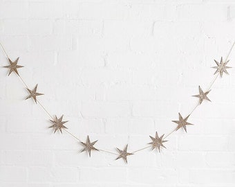 Wooden Gold Star Garland, Gold Star Bunting, Gold Wedding Decorations, Christmas Garland, Gold Baby Shower, Birthday Party Decorations