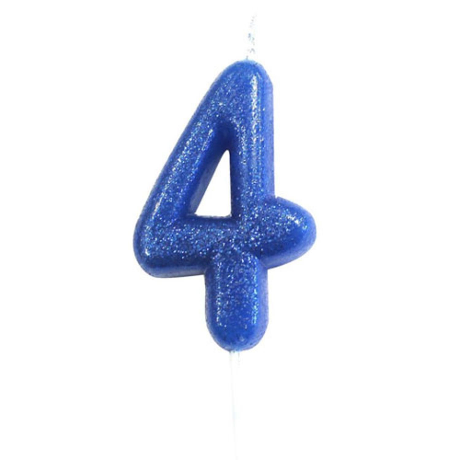 Number 4 Blue Glitter Candle Blue Birthday Candles Birthday Etsy UK