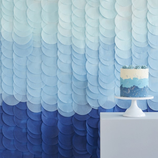 Blue Ombre Tissue Paper Disc Party Backdrop, Birthday Party Decorations, Baby Shower Party Backdrop Decorations