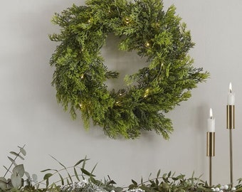 Cedar Pine Light Up Foliage Christmas Wreath, Christmas Decorations, Rustic Christmas Garlands, Mantelpiece and Fireplace Decoration