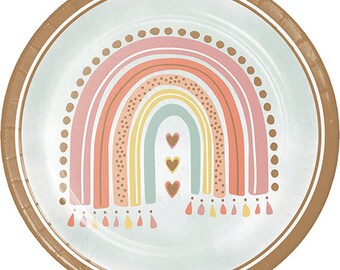 8 Rainbow Paper Plates, Birthday Party Rainbow Plates, Rainbow Party Decorations