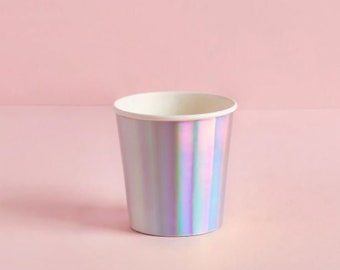 10 Iridescent Silver Paper Shot Cups, Hen Party Decorations, Silver Birthday Party Cups, Iridescent Party Decorations