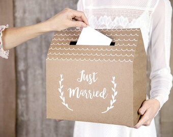 Wedding Cards Post Box, Just Married Wedding Cards Box, Wedding Supplies, Rustic Wedding Decorations, Kraft and White Script Post Box