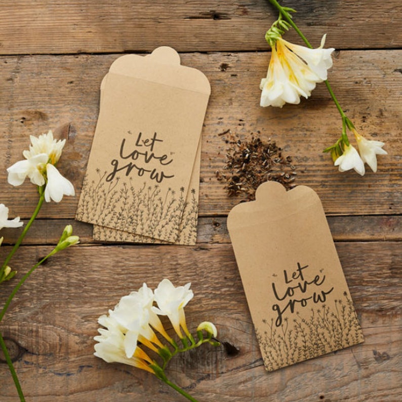 20 Wedding Seed Favour Bags, Wedding Seed Packets, Let Love Grow, Rustic Wedding, Botanical Wedding, Eco Wedding, Sustainable Favours image 1