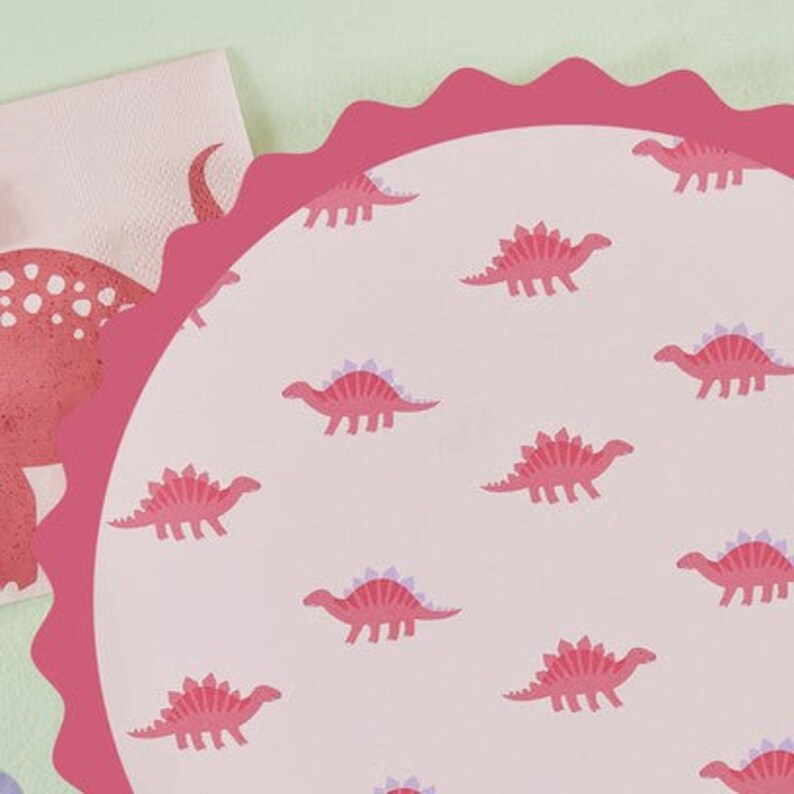 Pink Dinosaur Party Plates Birthday Party Decorations Pink Etsy