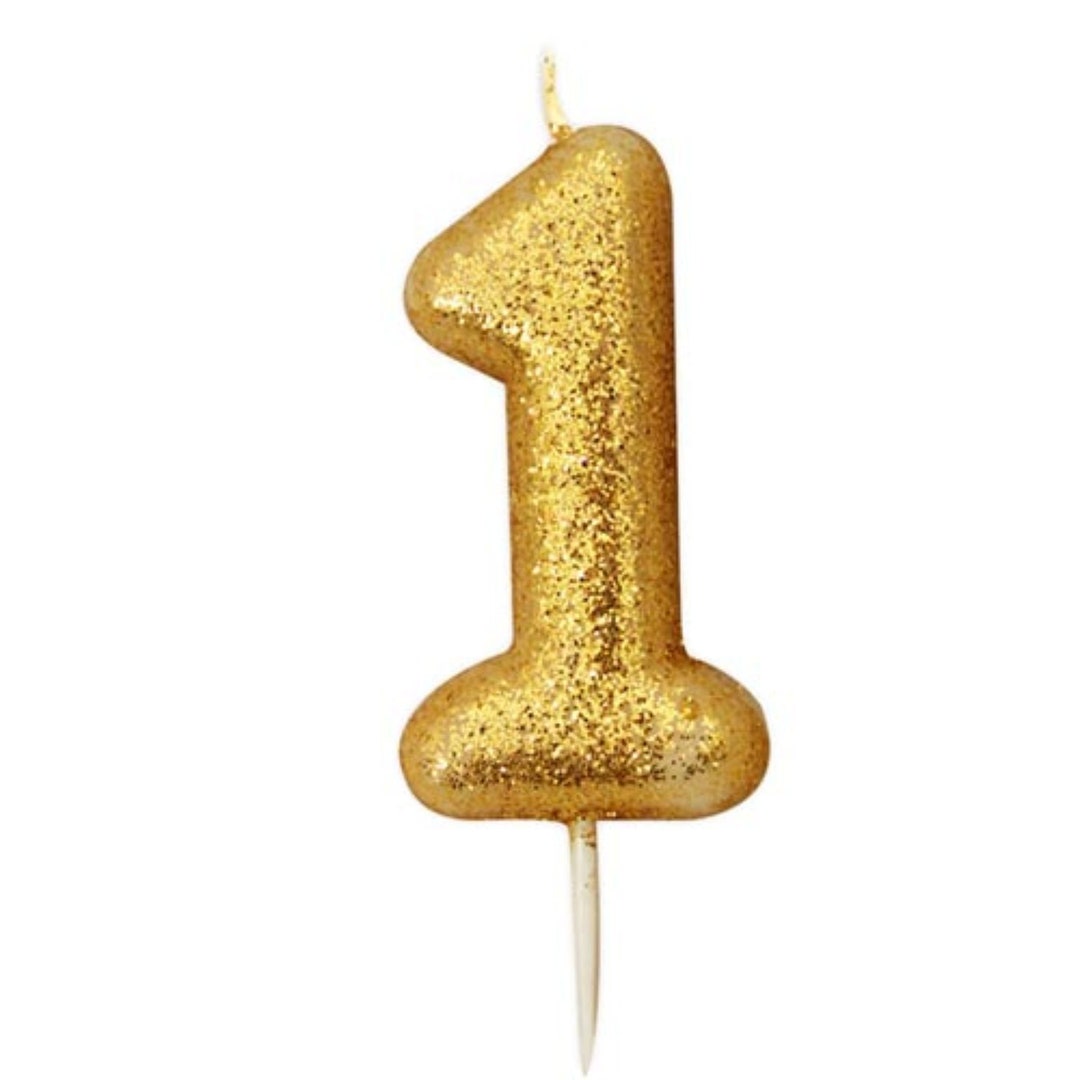 Number 1 Gold Glitter Candle, 1st Birthday Candles, Birthday Cake