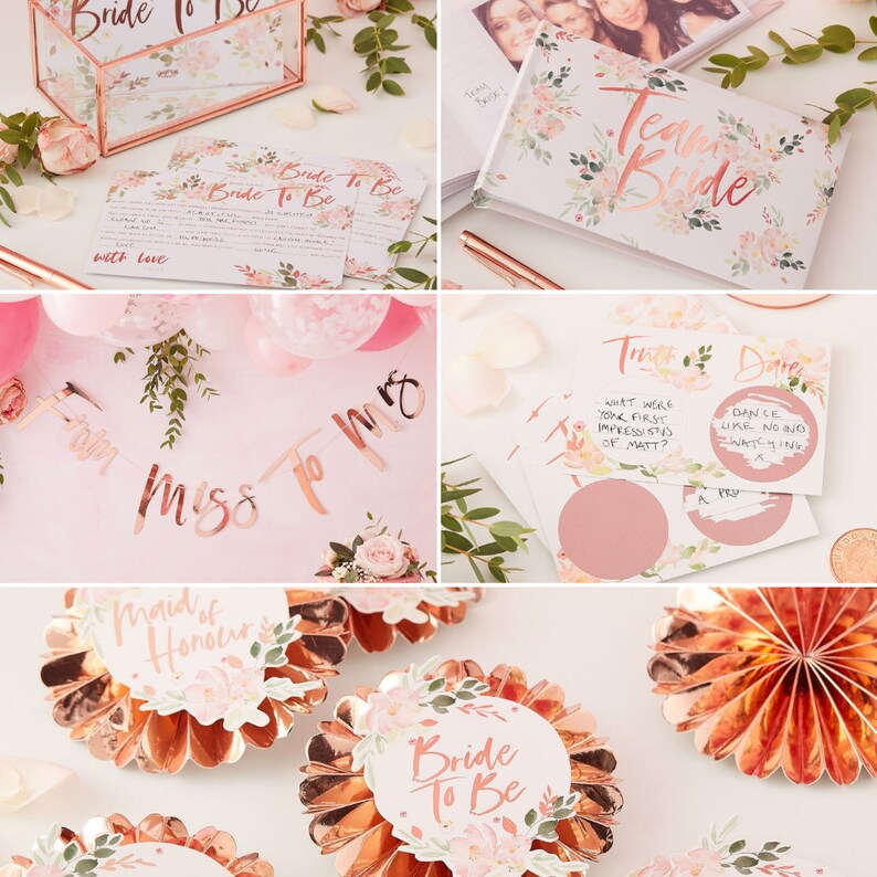 Floral Hen Party Decorations Rose Gold Hen Party Team Bride Etsy UK