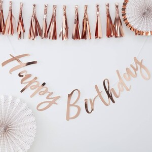 Rose Gold Happy Birthday Bunting, Birthday Party Backdrop, Birthday Party Decorations, Birthday Garland Bunting image 1