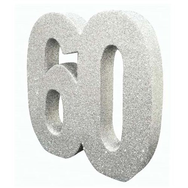 Silver Glitter 60th Birthday Party Table Decoration, Silver 60 Glitter Centrepiece, 60th Birthday Decorations, Anniversary Party Decorations