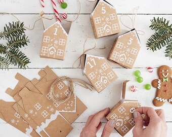 Boîtes de calendrier de l’Avent Maison en pain d’épice, Remplissez votre propre calendrier de l’Avent, Calendrier de l’Avent DIY, Calendrier de l’Avent vide, Calendrier de l’Avent pour les enfants