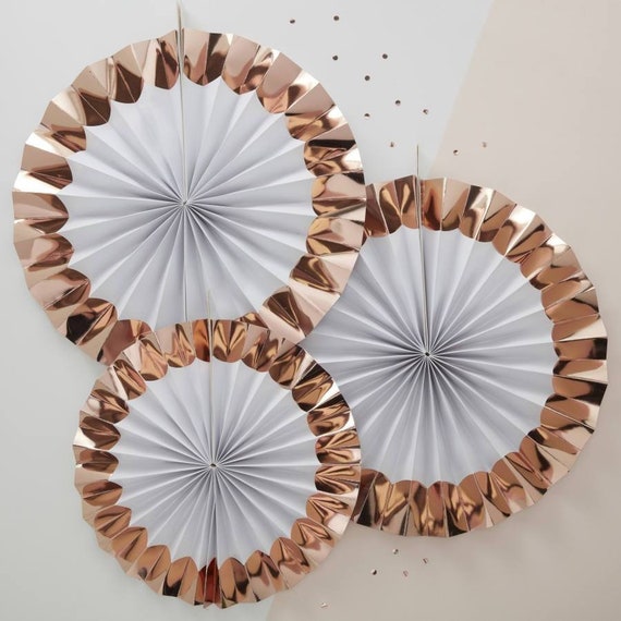 3 Rose Gold Hen Party Decorations Team Bride Paper Fans Hen Etsy