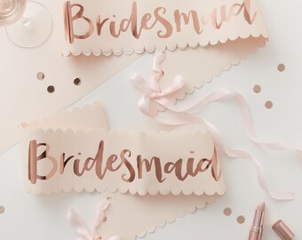 2 BRIDESMAID SASHES Pink & Rose Gold, Team Bride, Hen Party, Bridal Shower, Bachelorette Party, Hen Do, Hen Night, Photo Booth Props